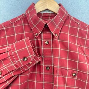 ORVIS Coral Red Grid Plaid Long Sleeve Button Down Shirt SZ M Cotton Cabincore
